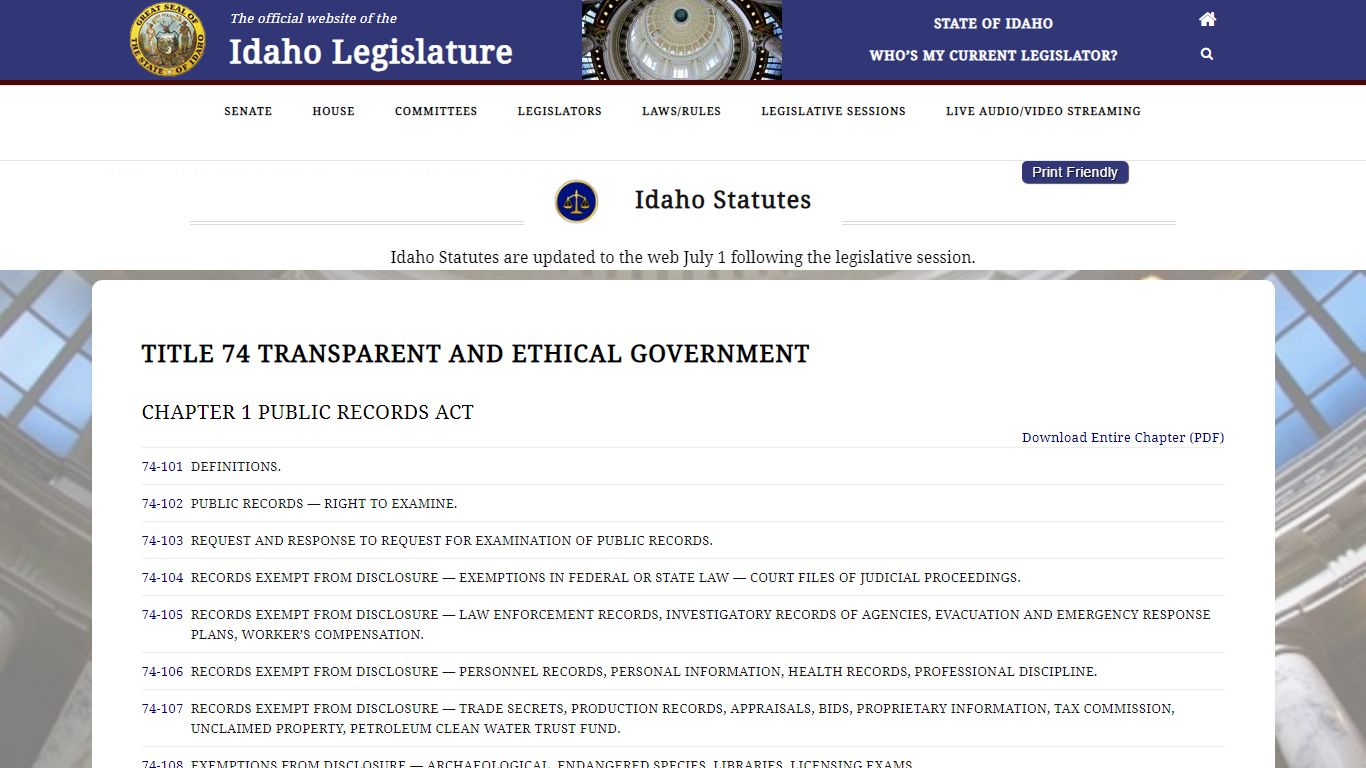 Chapter 1 – Idaho State Legislature