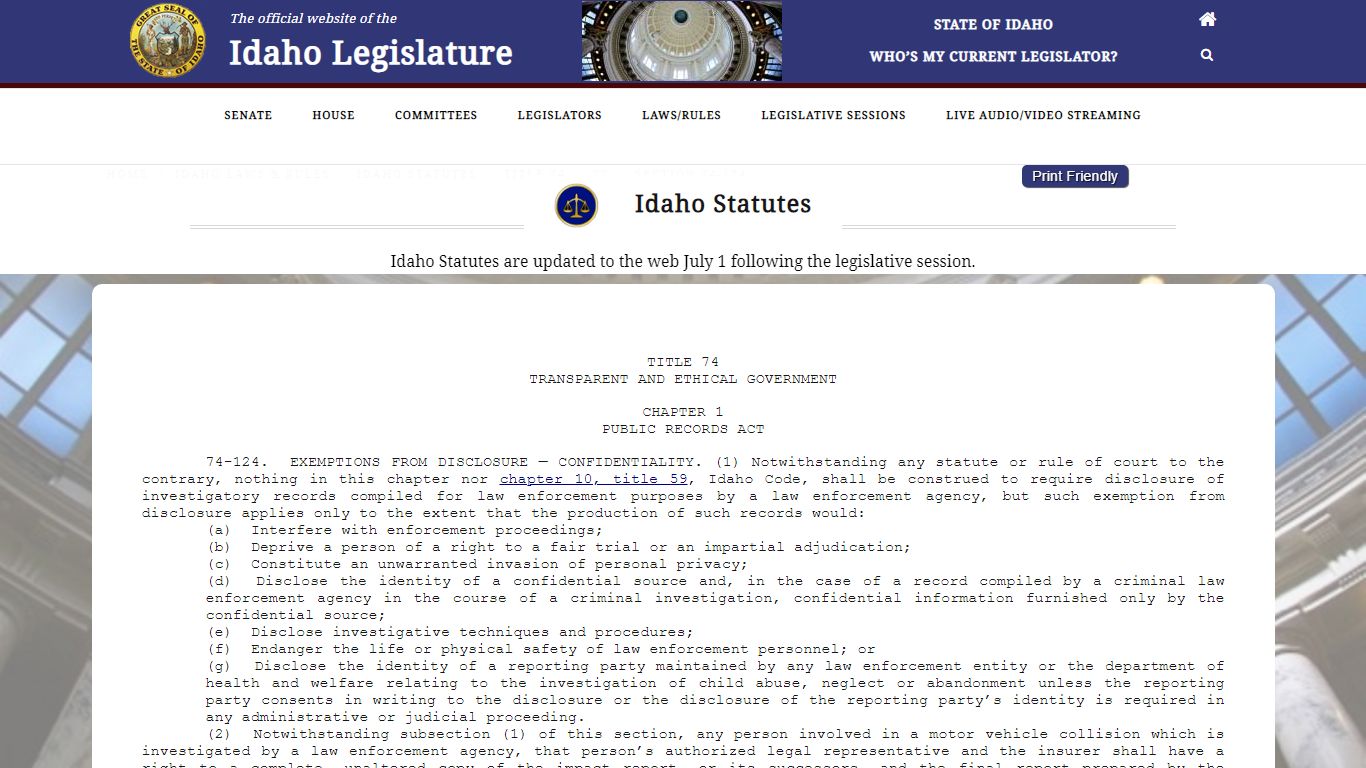 Section 74-124 – Idaho State Legislature